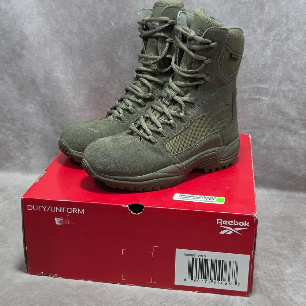Reebok RB8995 Mens Sage Green Waterproof Tactical Duty Boots Side Zip Size 9.5